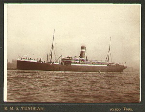 RMS Tunisian on which the 3rd Infantry Battalion, CEF traveled to England in September/October 1914