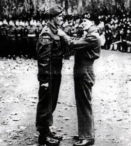 Major Charles Dalton receiving the DSO from General Montgomery