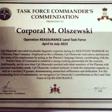 Olszewski, Max Cert of Commendation
