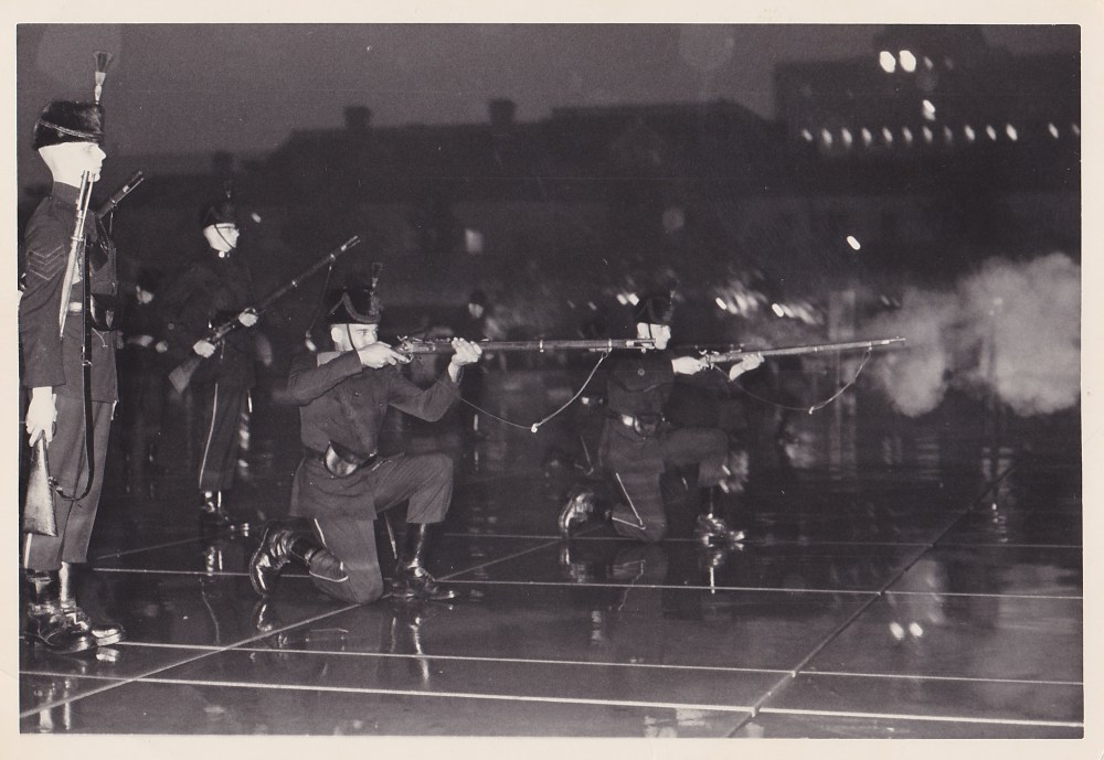 Skirmishers at Toronto City Hall firing volley
