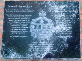 Memorial at St Julien to the 3rd Battalion, Canadian Expeditionary Force, perpetuated by The Queen's Own Rifles of Canada and the Royal Regiment of Canada.