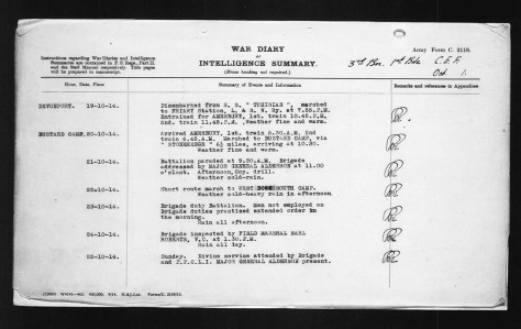First entries in the 3rd Battalion, CEF War Diaries