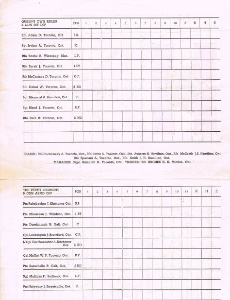 Line up of September 1945 Baseball Championship Team of the Canadian Forces the  in Netherlands