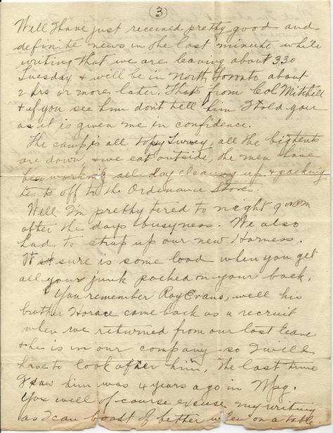 Page 3 of letter from CSM Pridham to his Uncle Will sent 7 October 1916 from Base Borden