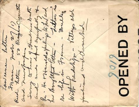 Front of the envelope of a letter from Lawrence Pridham to his Uncle Will sent 27 march 1917 