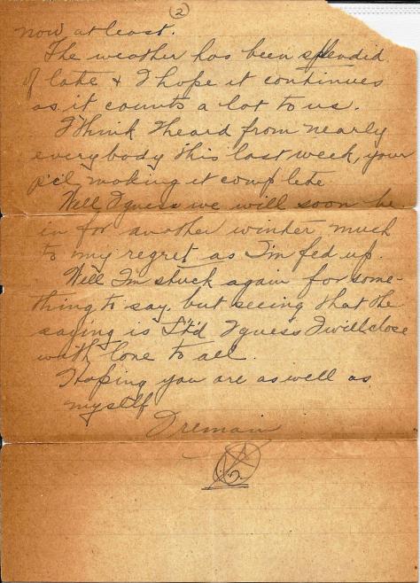 Page 2 of a letter sent from France 23 September 1917 from Lawrence Pridham to his Uncle Will in Toronto.