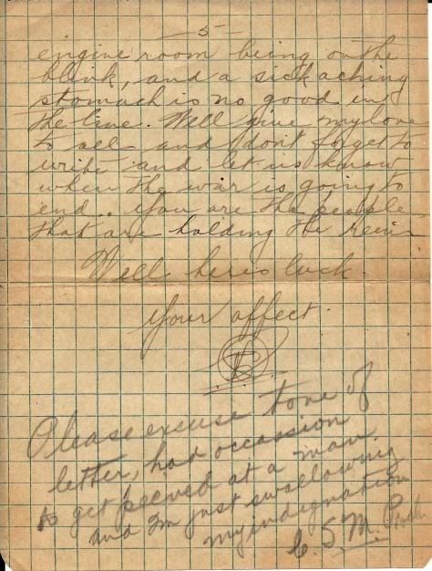 Page 5 of a letter from Lawrence Pridham to his Uncle Will (called Bill here) sent from France 11 July 1918
