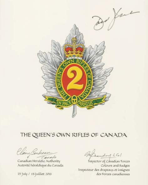 QOR of C Primary Badge Heraldic Painting Approved 15 July 2013