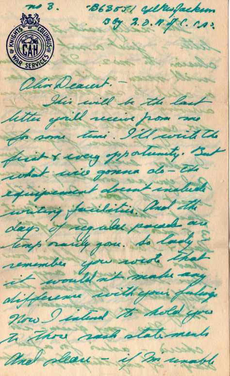 Last letter from Rolph Jackson to Olive Lipski before D-Day
