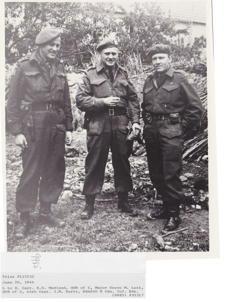 Capt R.D. Medland, Maj M. Lett, Capt J.M. Barry (BRASCO) June 20,1944
