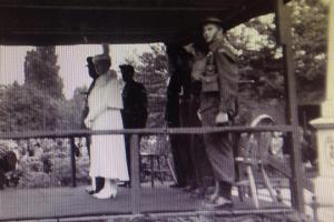 Richard Dillon Medland on dais with Queen Mary, the QOR's Colonel-in-Chief during the Second World War