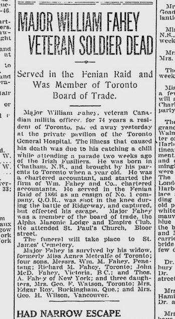 Obituary of Major William Fahey